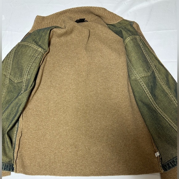 Women's Express 100% Lambs Wool & Denim Full Zip Mock Sweater Jacket Size Small - Picture 4 of 8